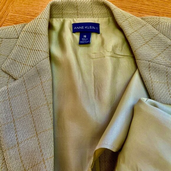 Vintage Anne Klein II Light Wool Blend Green Jacket Blazer Size 16 Made in USA - Picture 14 of 14